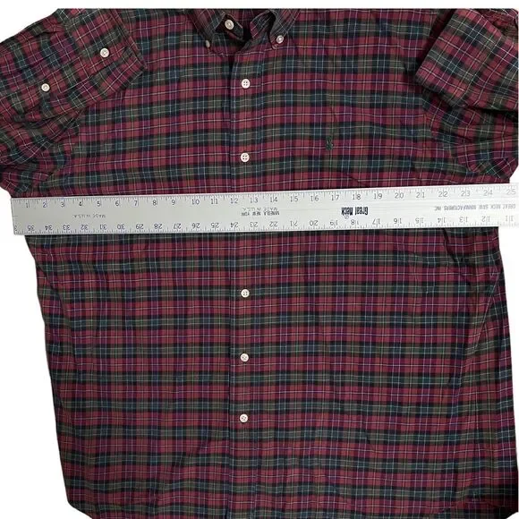 Ralph Lauren Shirt Mens L Red Plaid Button Down Green Holiday Cotton Festive - Picture 4 of 10